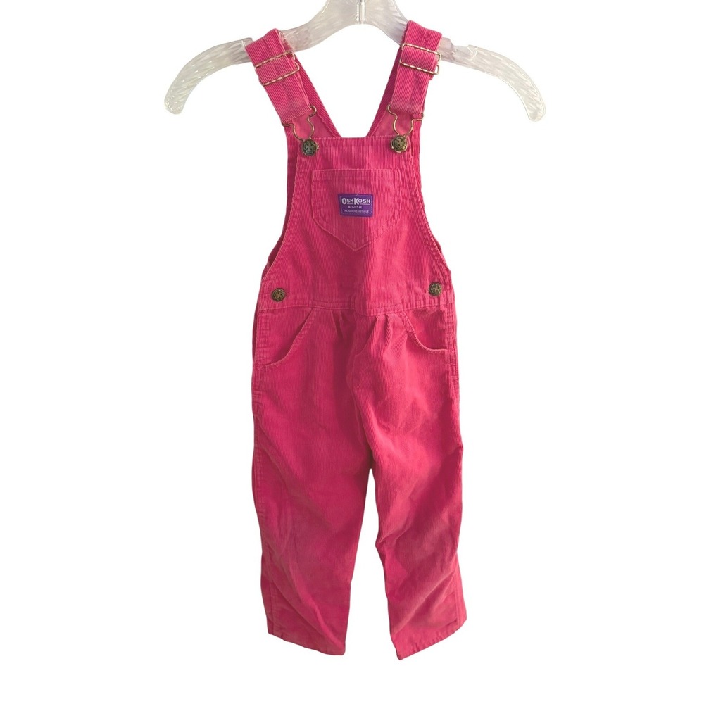 OshKosh‎ B'gosh Vintage Girls 5T Hot Pink Retro Corduroy Overalls Made in USA